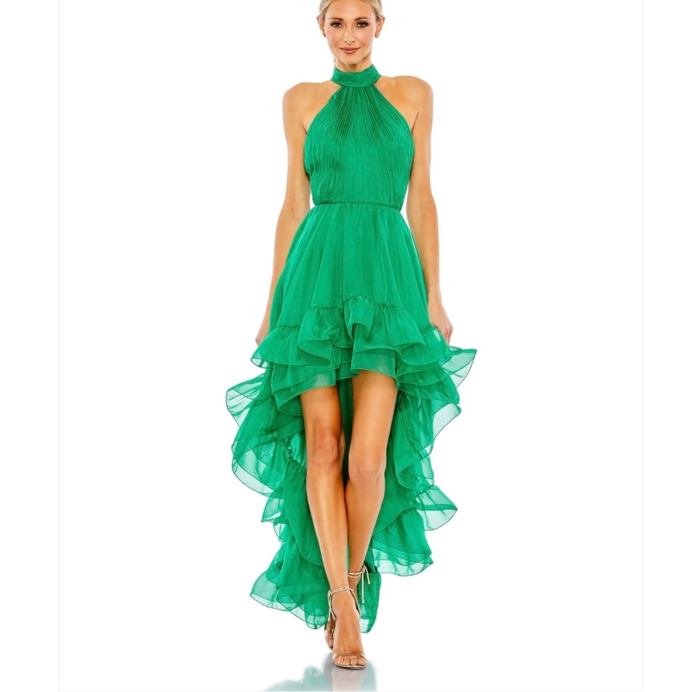 Mac Duggal Emerald Green High Low Halter Evening Dress 6